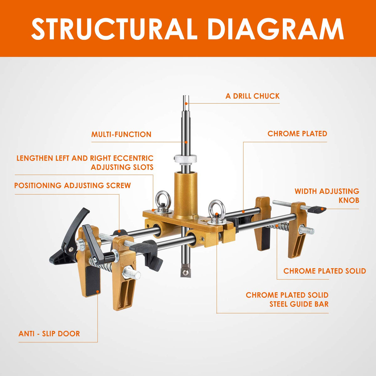 Luckyway mortising machine drilling rig shown for stable, accurate hole placement.