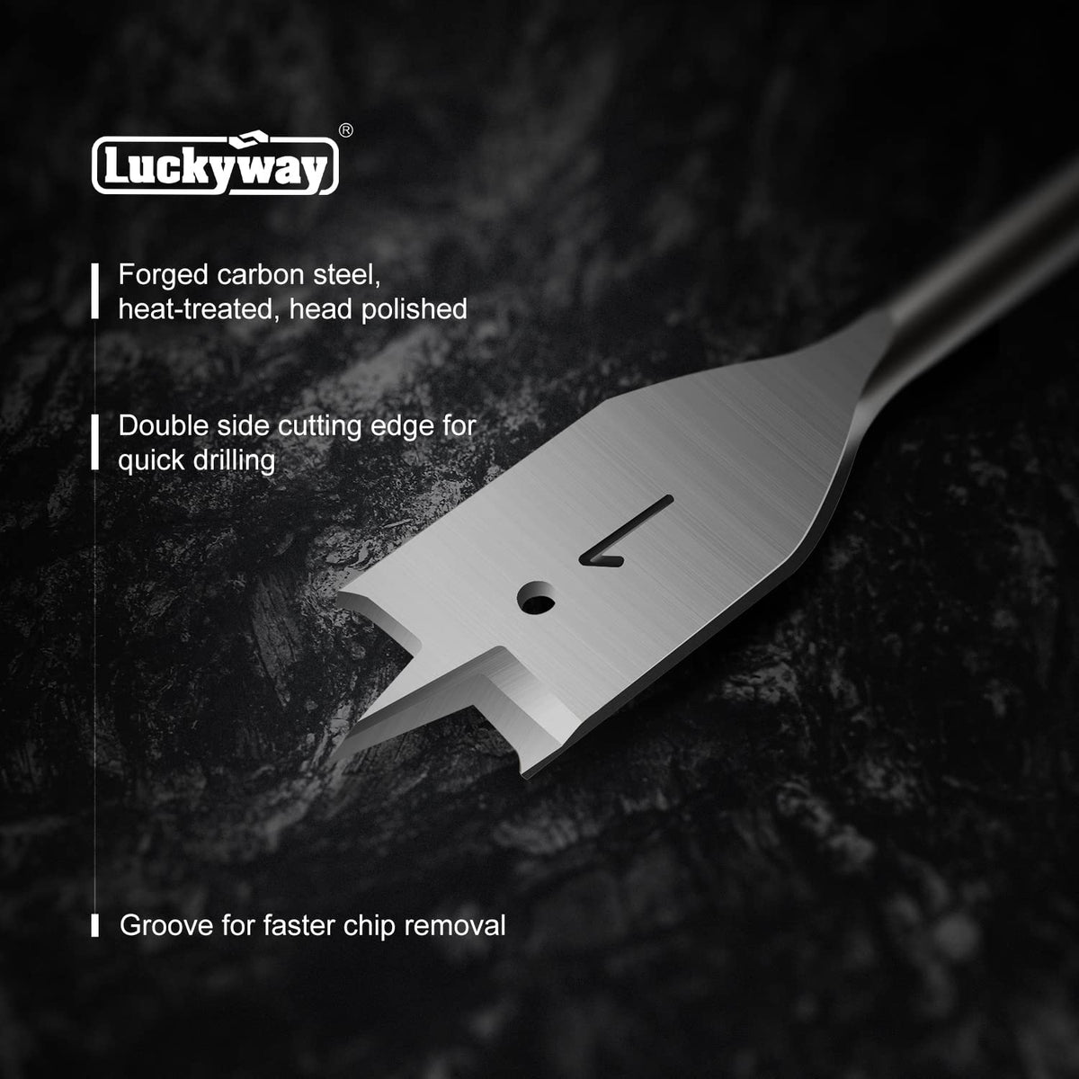 Luckyway spade bits cutting wood, fiberglass, PVC, and aluminum materials