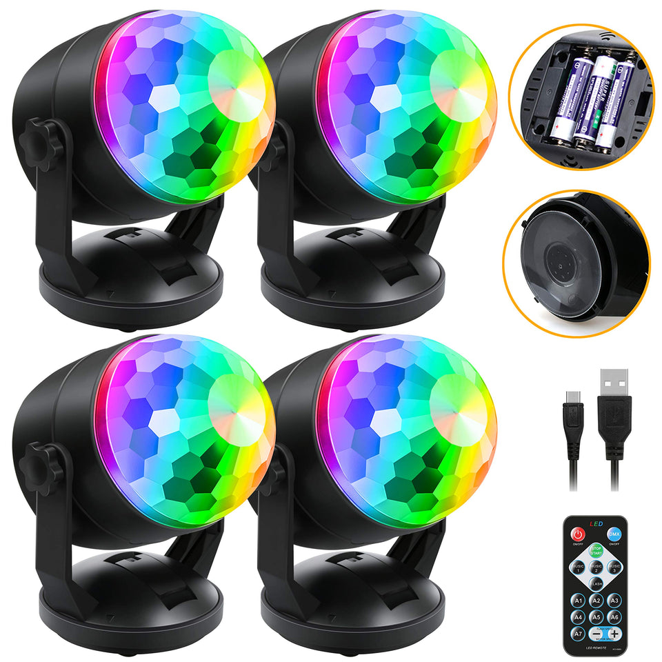 Luditek disco ball light 4-pack illuminates large parties with synchronized color patterns.