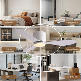 LUDOMIDE bedroom ambiance with ceiling fan demonstrates comfortable cooling.