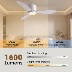 LUDOMIDE ceiling fan LED color temperature control highlights versatile mood lighting.