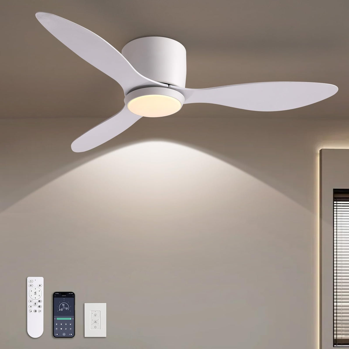LUDOMIDE ceiling fan lights closeup shows dimmable LED for customizable ambiance.