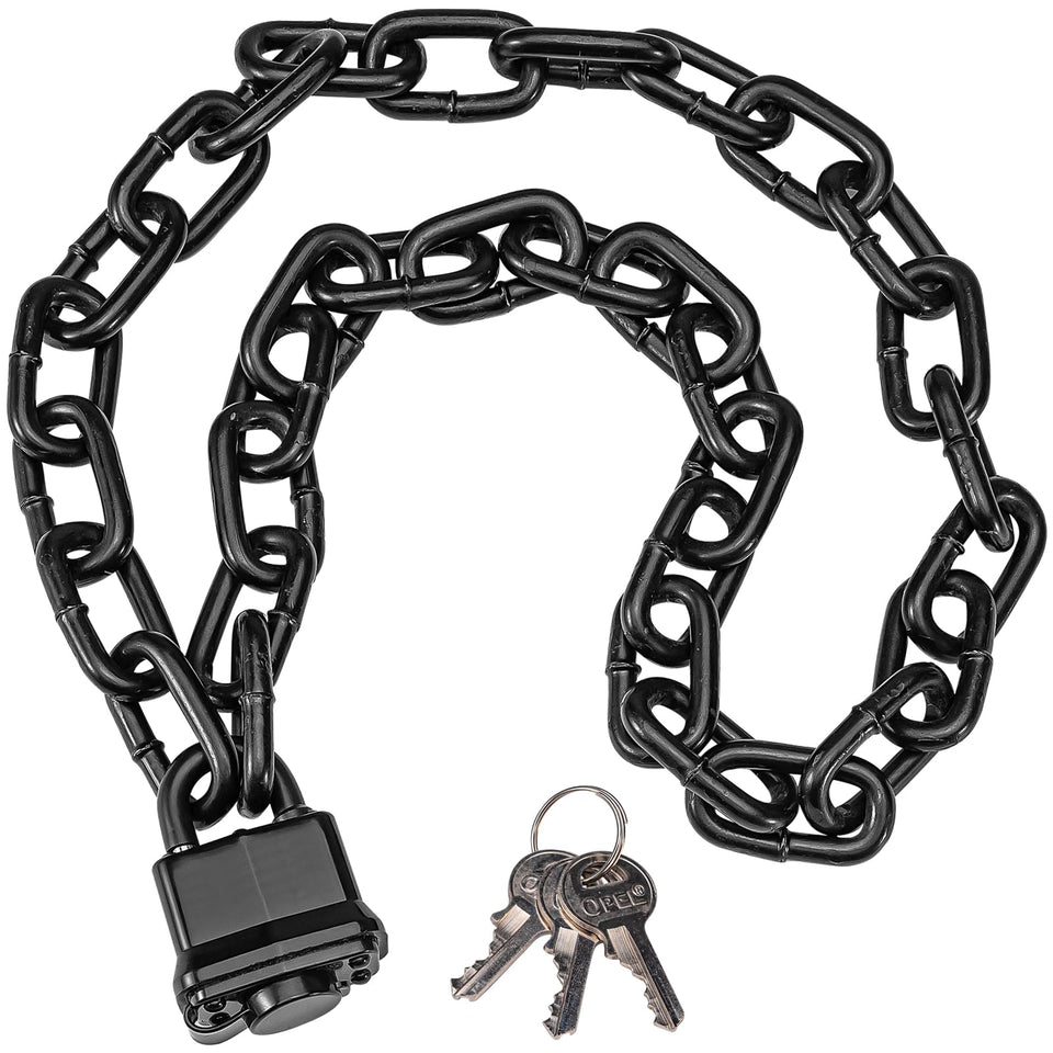LUECMO heavy-duty chain lock 8mm, 47 inches, ideal for outdoor bike protection.