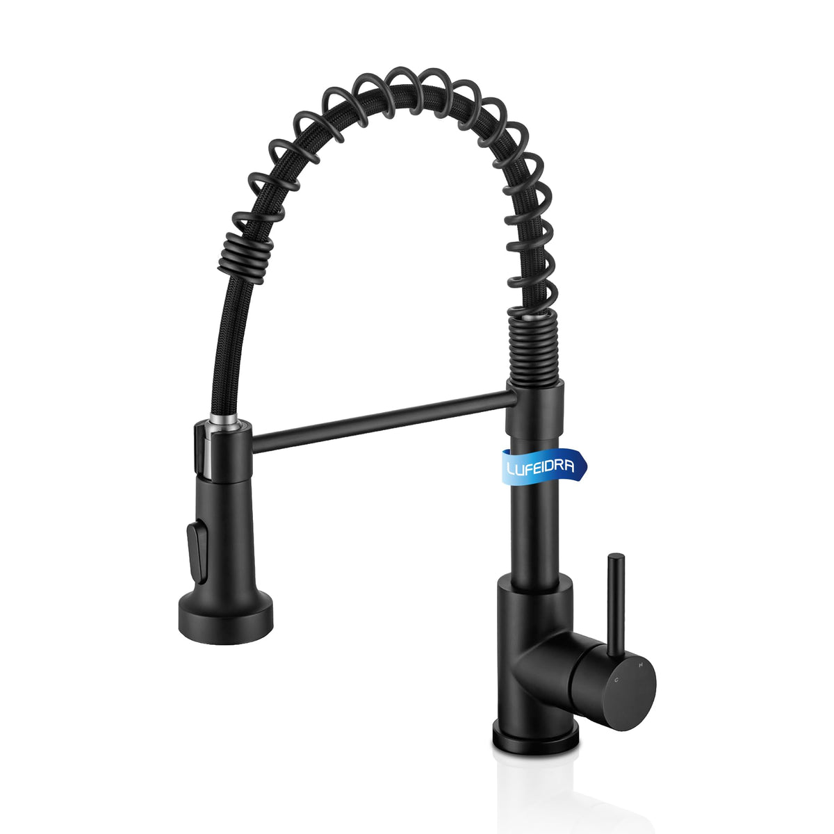 LUFEIDRA black kitchen faucet with pull-down sprayer for quick filling and rinsing