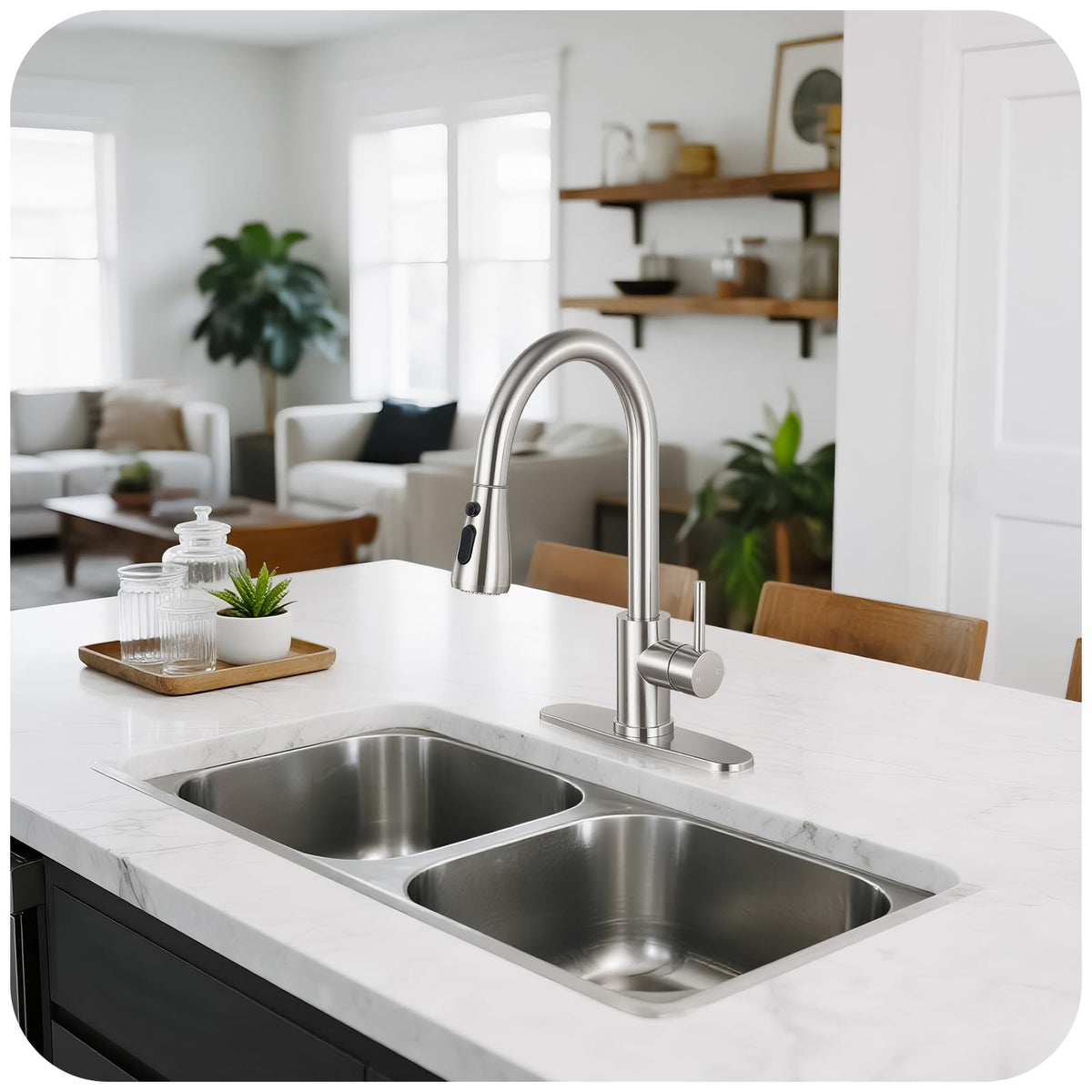 LUFG high-arc spout provides expansive clearance for large pots.