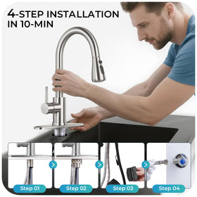 LUFG pull-down faucet handles routine kitchen tasks with splash-free control.