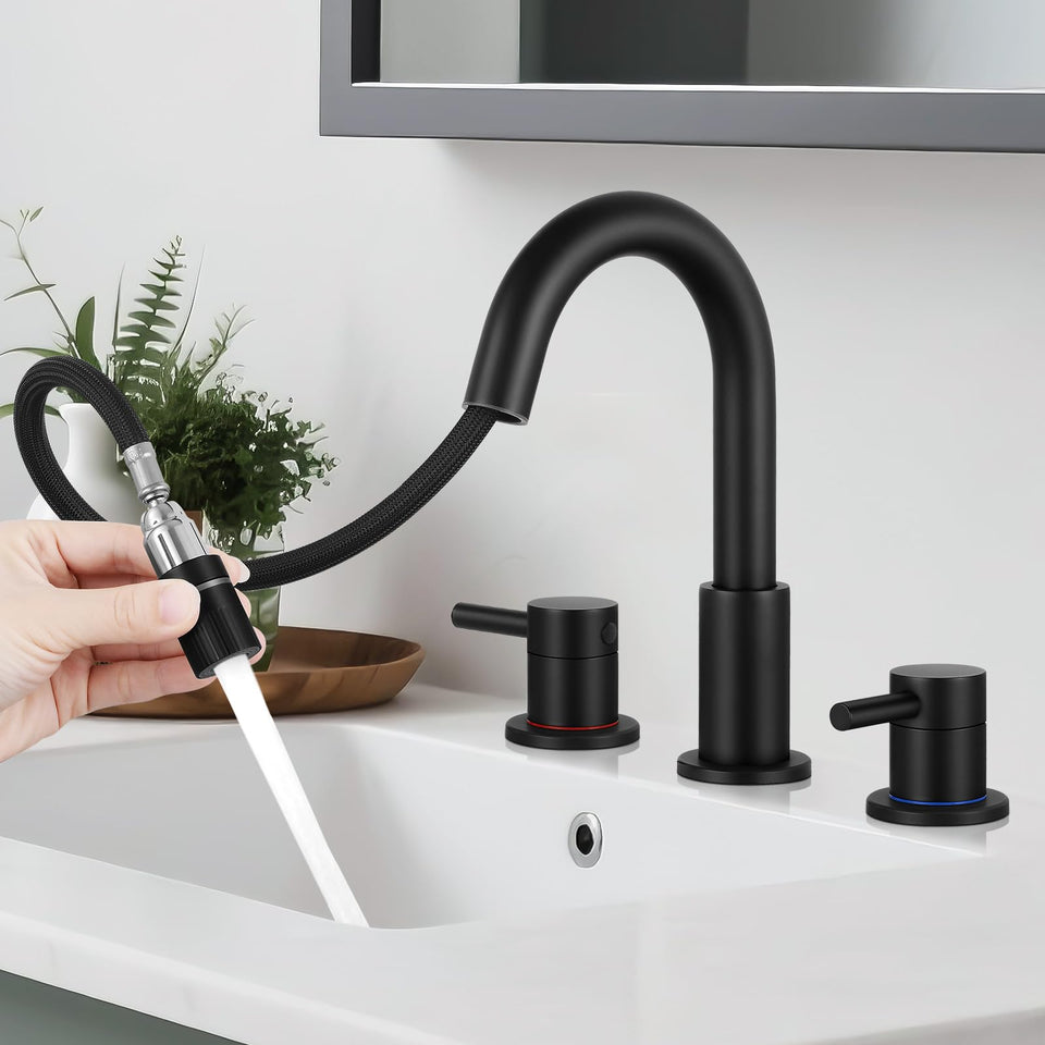 LUFG pull-down faucet spout for easier sink cleaning.