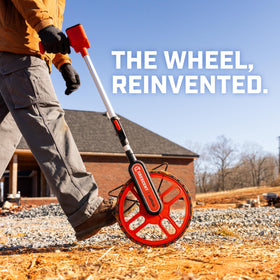Lufkin CMW12 folding kickstand keeps wheel upright during work
