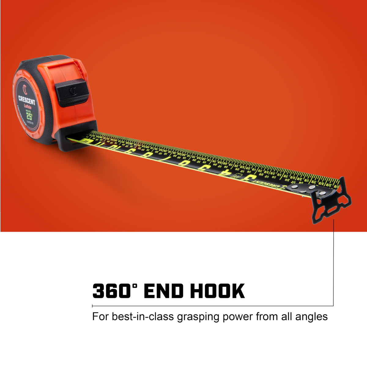 Lufkin Crescent CONTROLTOUCH NITE EYE blade with quick read markings for fast measurements.