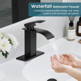 LUFG deck-mount bathroom faucet compatible with 1 or 3-hole setups.