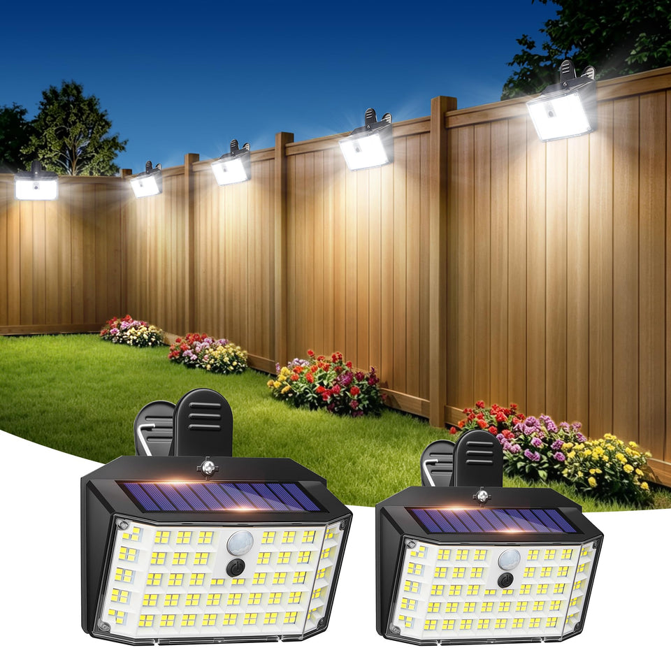 LUHLEE 176LED clip-on solar lights provide bright outdoor illumination for fences and patios.