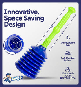 Luigi's plunger cleans easily with bleach after use.