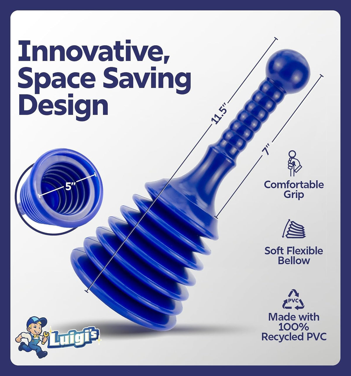 Luigi's Sink Plunger is easy to clean with bleach after use.
