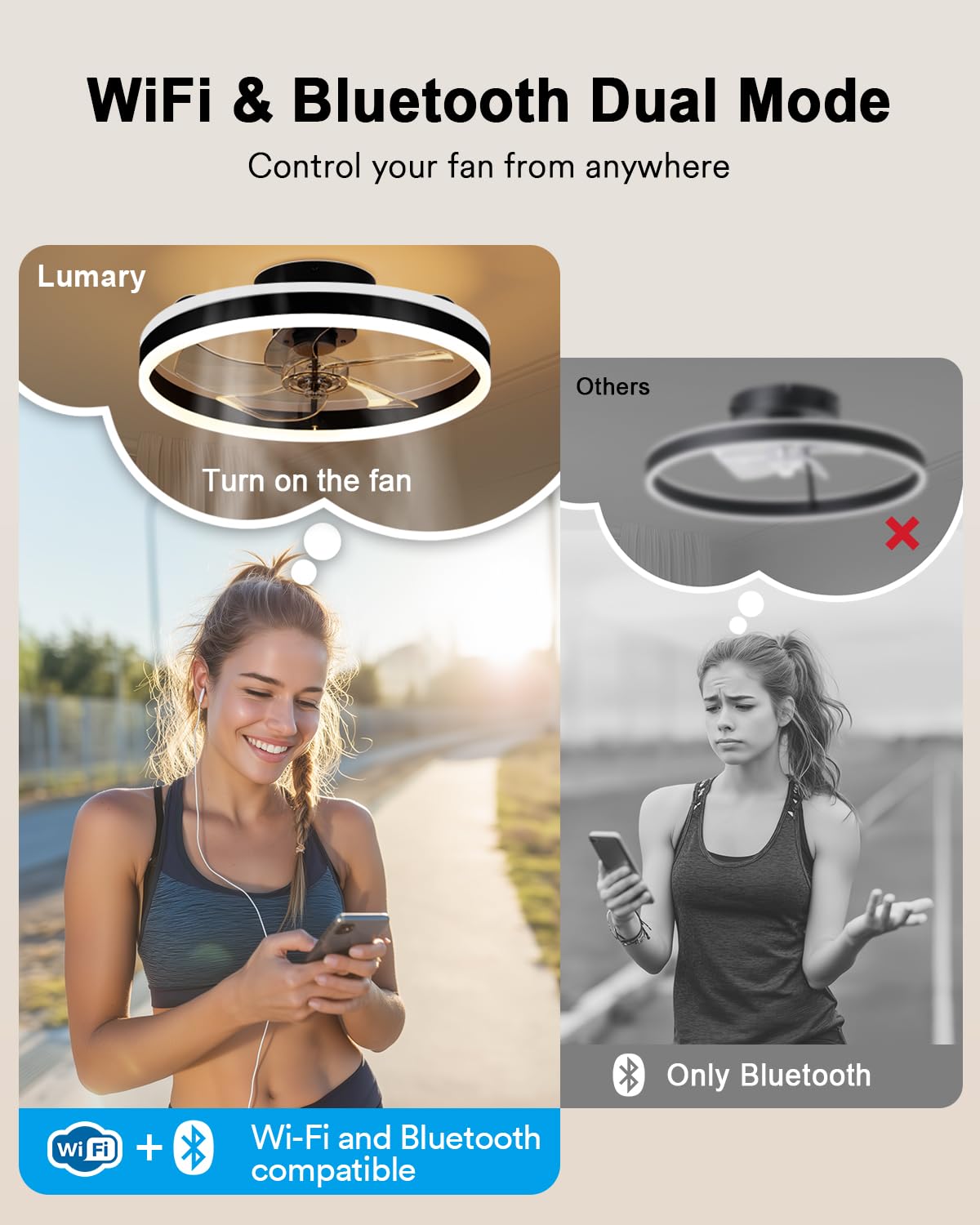 Lumary adaptive memory recalling last fan speed and lighting settings
