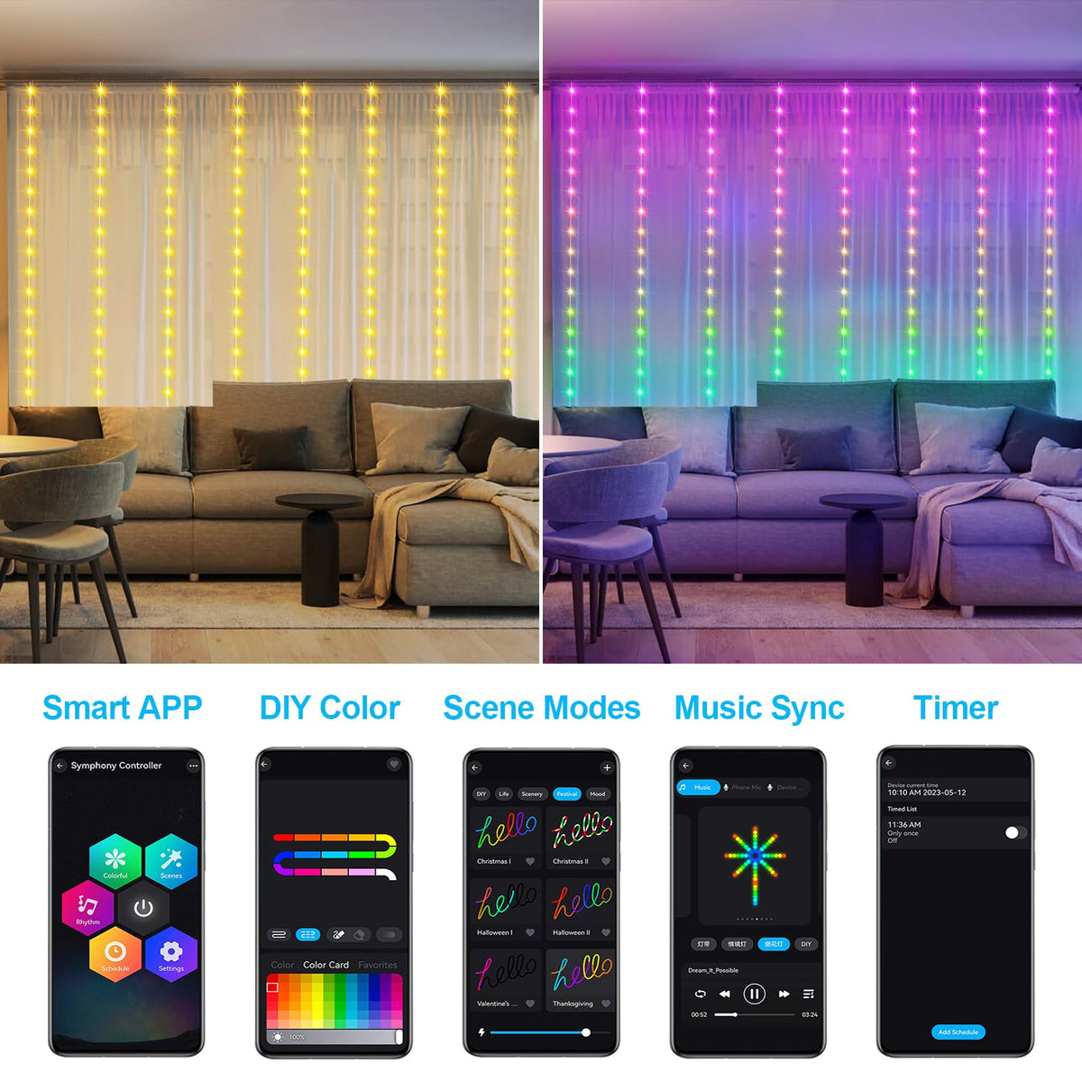 LumBelle curtain lights cover an 8ft by 6ft area for full impact
