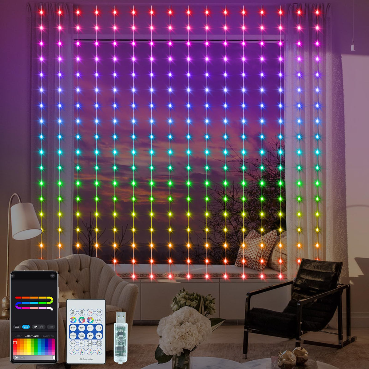 LumBelle smart curtain lights RGB 5050 with 144 LEDs for vibrant ambience