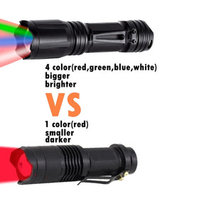 LUMENSHOOTER red-green-blue-white LED beam offers colorful illumination for night tasks.