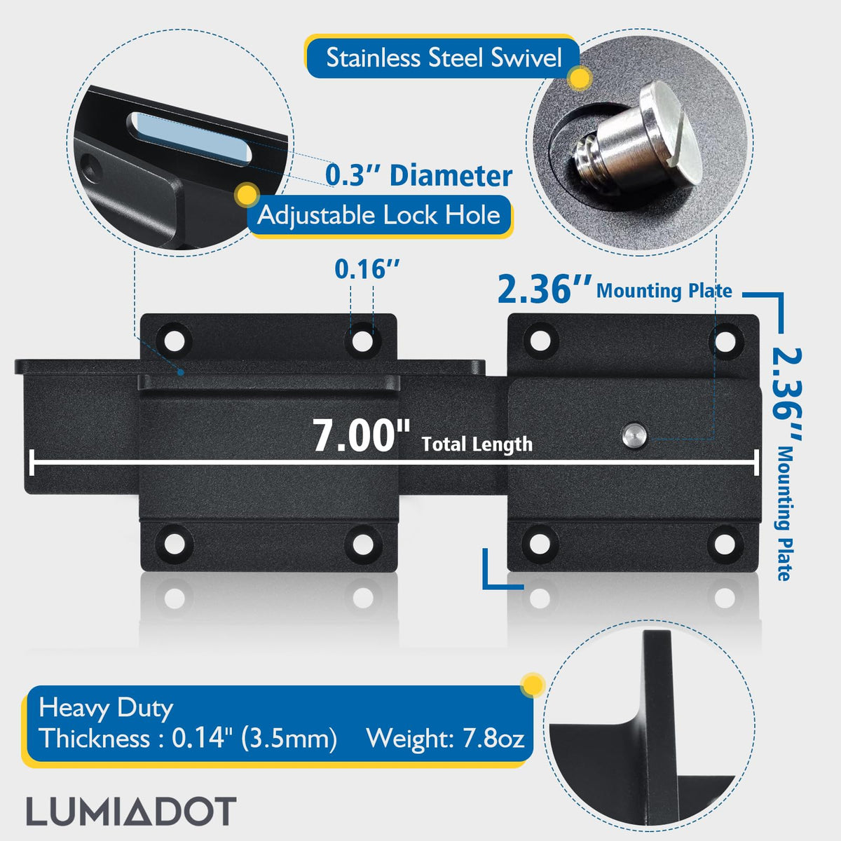 Lumiadot latch with adjustable padlock hole 0-3 inch capacity