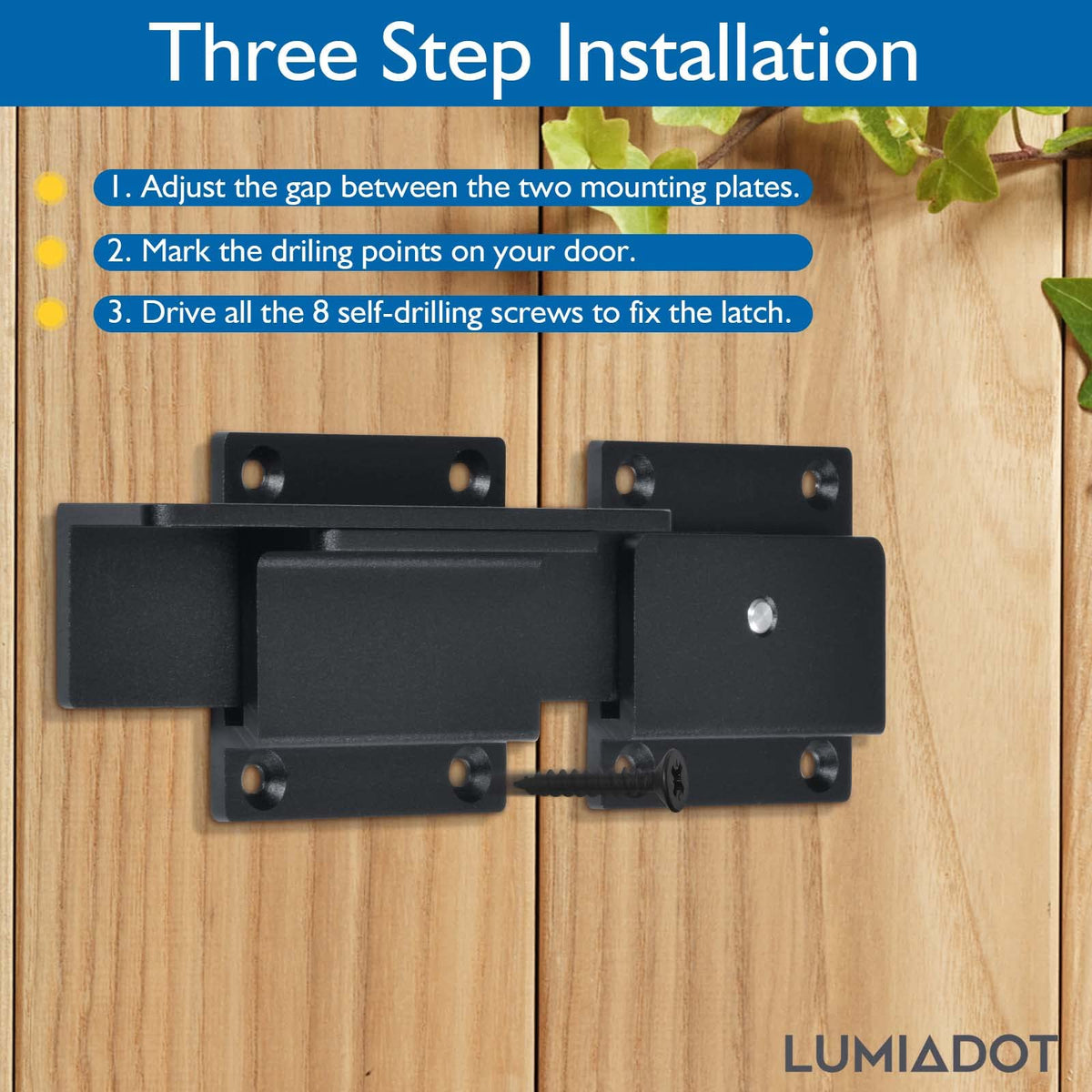 Lumiadot latch ideal for outdoor gates and wooden fences