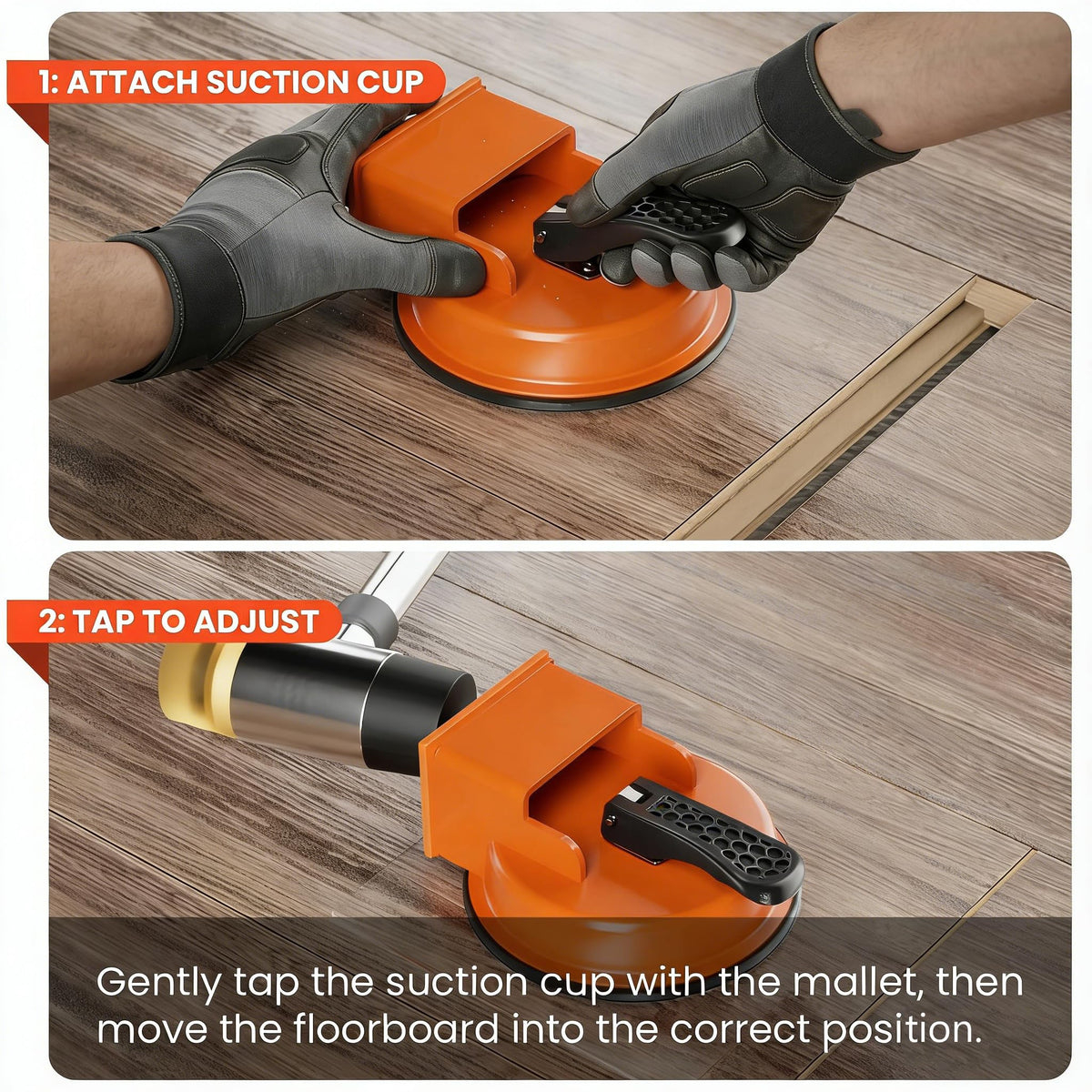 LumiHol heavy-duty iron grabber in action for floor gap closure