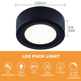 LUMILAND puck light recessed mount for clean cabinet lines