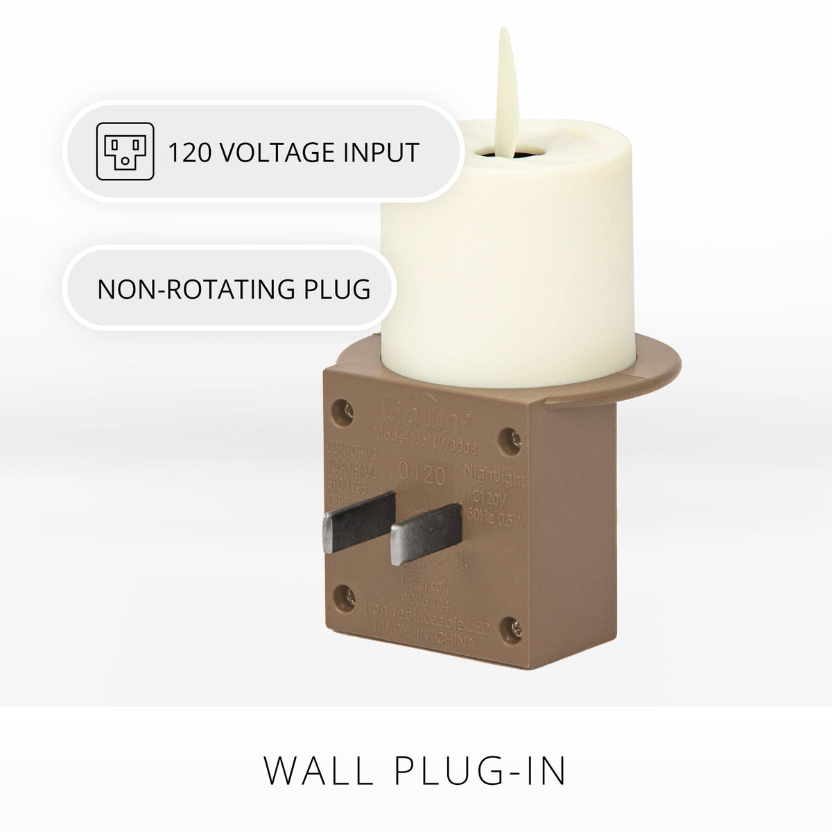 Luminara warm amber LED provides gentle nighttime visibility.