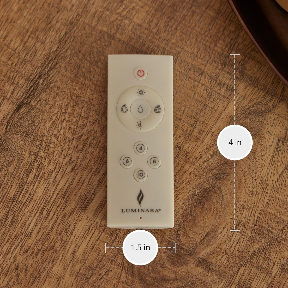 Luminara compact remote design highlighting handheld ease and portability.