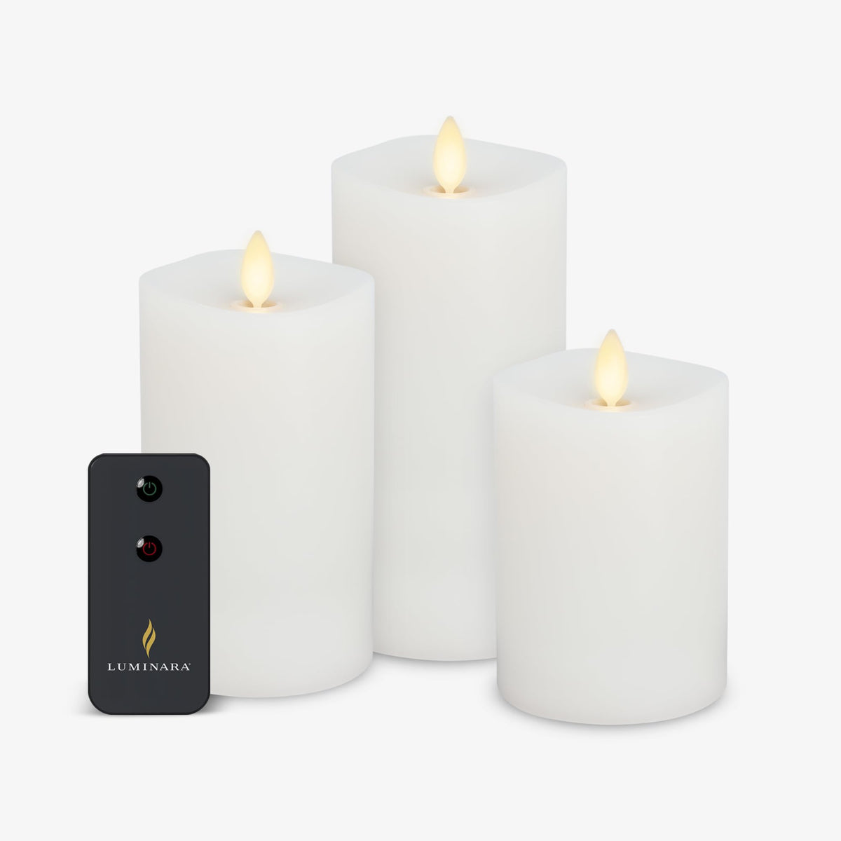 Luminara flameless candle set 3 white, 3-inch diameter for cozy ambiance
