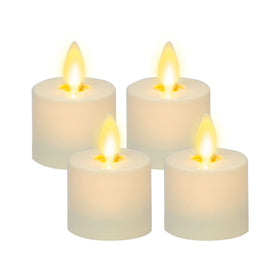 Luminara flickering flameless tealight in pearl ivory creates lifelike candle ambiance for events.