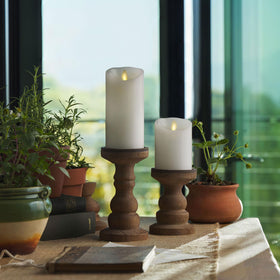 Luminara indoor-outdoor flame-effect candle adds ambiance without soot.