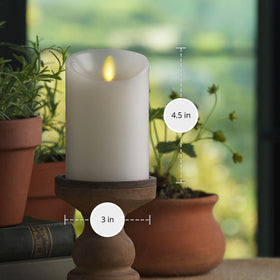 Luminara indoor-outdoor pillar candle suitable for patios and evenings.