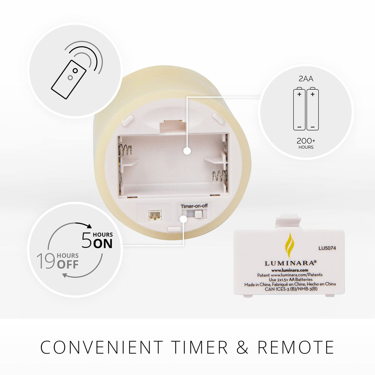 Luminara Ivory flame movement technology creates authentic flicker and real candle ambiance.