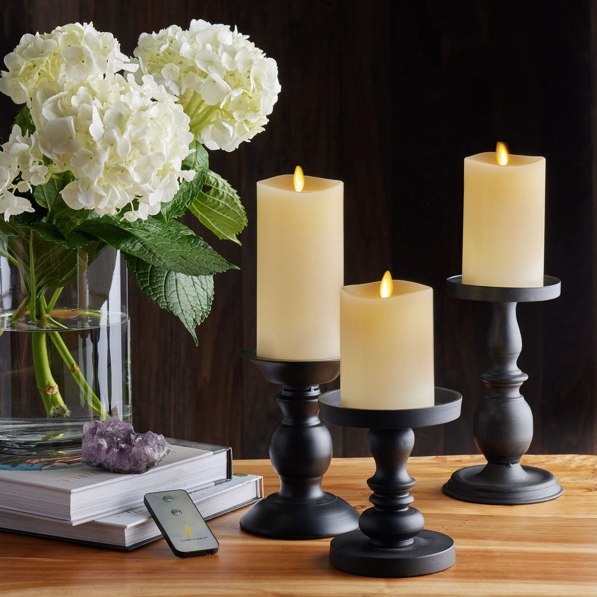 Luminara Ivory pillar candle at 5.5 inches height creates cozy wall reflections without smoke.
