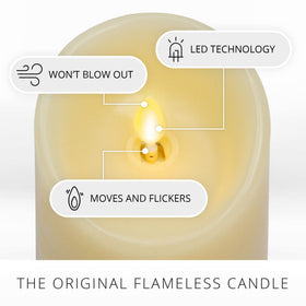 Ivory pillar candle shows realistic wax texture without soot or smoke