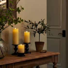 Luminara Ivory timer function lets you schedule lighting for evenings.