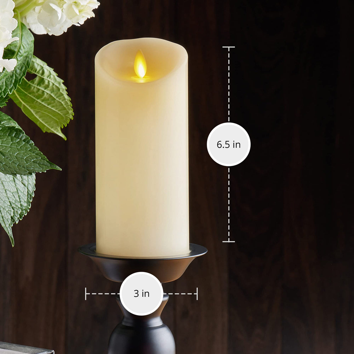 Large 3 inch diameter ivory pillar serves as a sturdy centerpiece