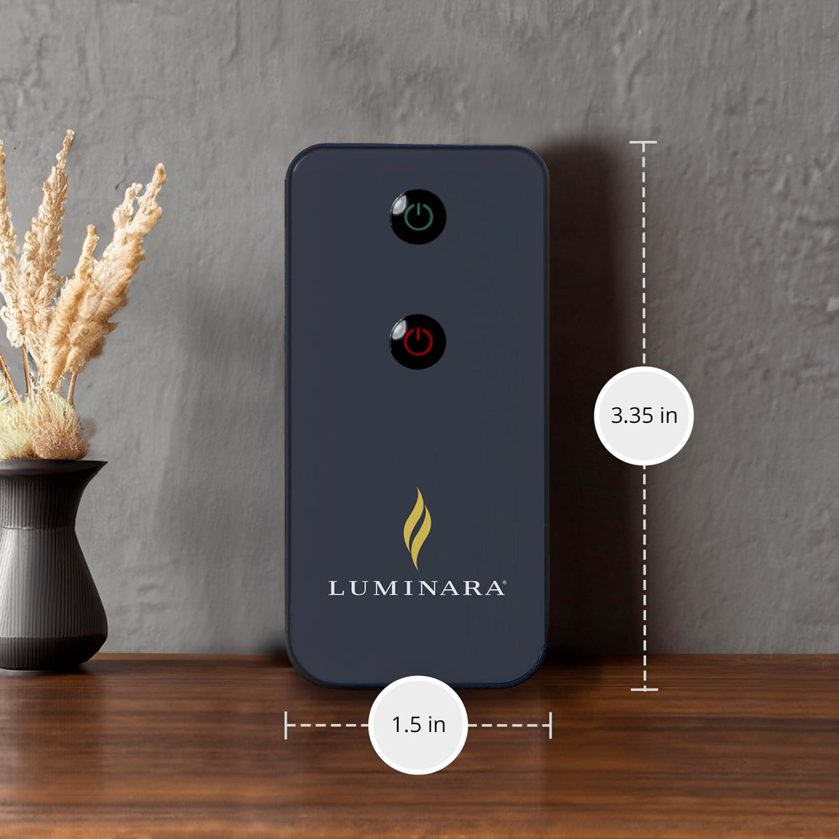 Luminara packaging shows battery included and easy setup.