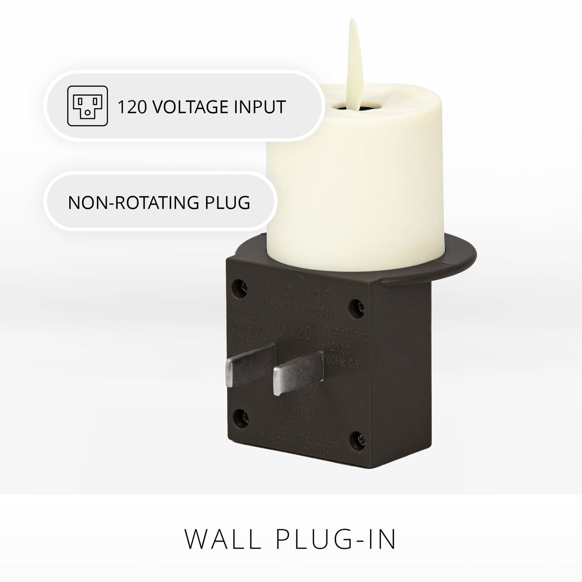 Luminara plug-in two-prong night light fits standard outlets.