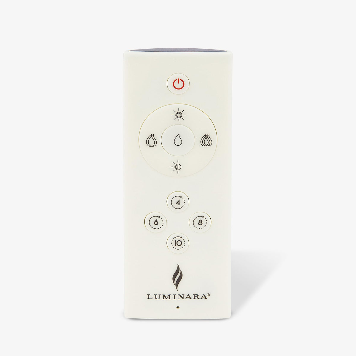 Luminara remote full view showing sleek design for easy control.