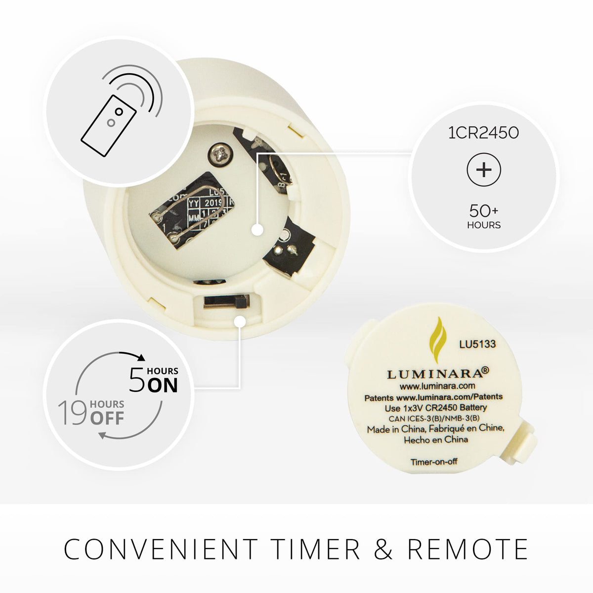 Luminara remote timer function enables easy scheduling.