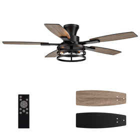 LuminFan 46-inch flush mount fan with light for a spacious bedroom ambiance.