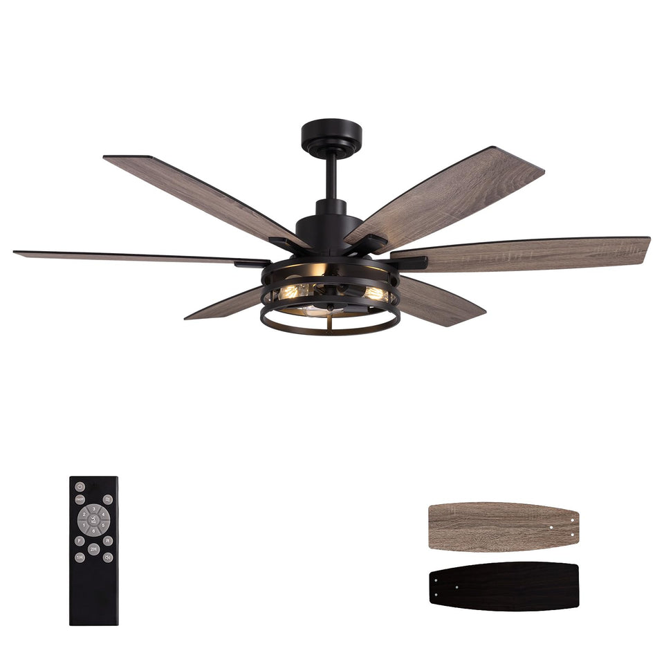 LuminFan 60-inch black caged ceiling fan with remote for living spaces