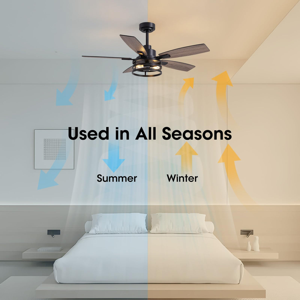 LuminFan five blades with flip-ready walnut and black finishes.