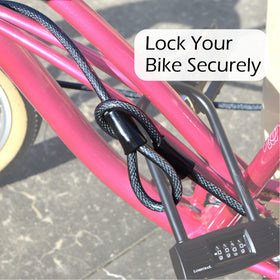 Lumintrail double-looped-ends cable fits padlocks, U-locks, and disc-locks securely.