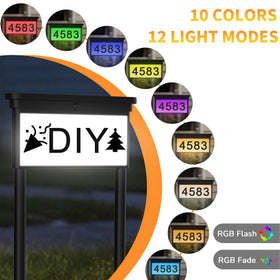 LumiZen solar address sign with 12 color modes enhances visibility and curb appeal.