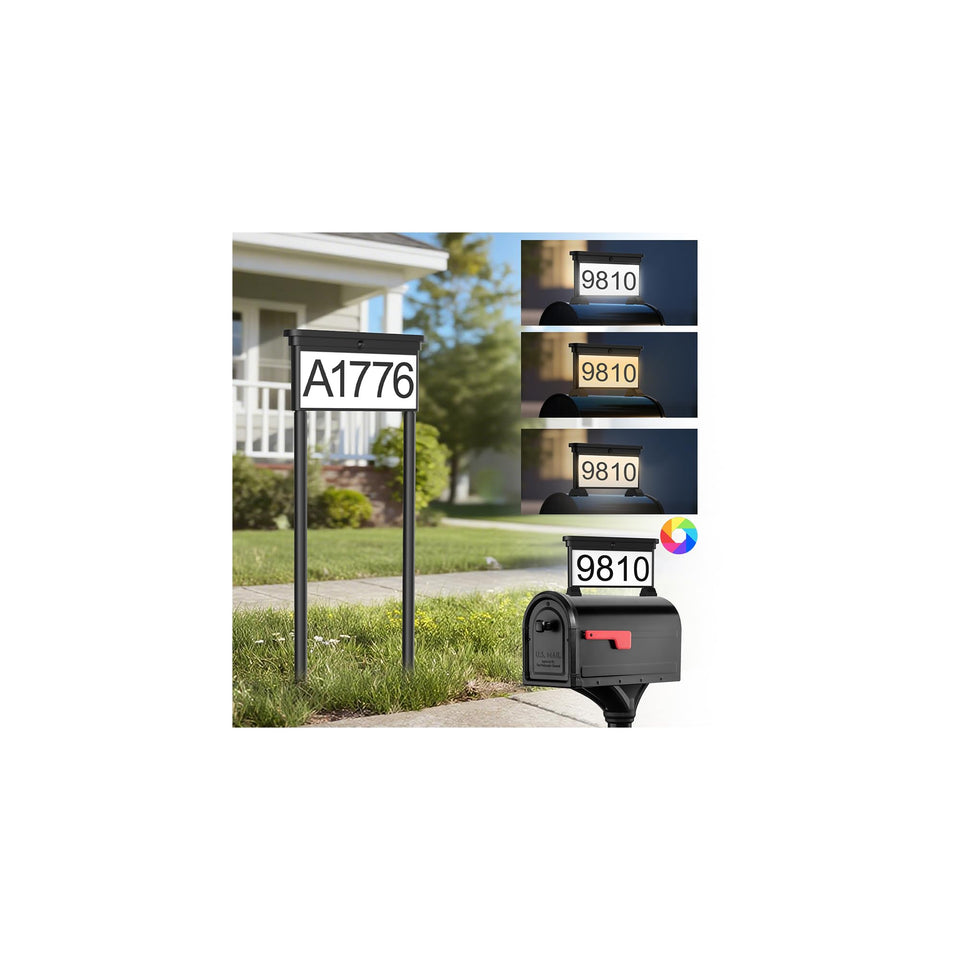 LumiZen upgraded double-sided address sign visible from both directions at night.