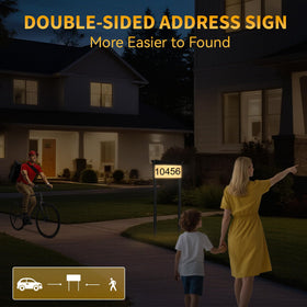 LumiZen weatherproof outdoor address plaque withstands rain and temperature changes.