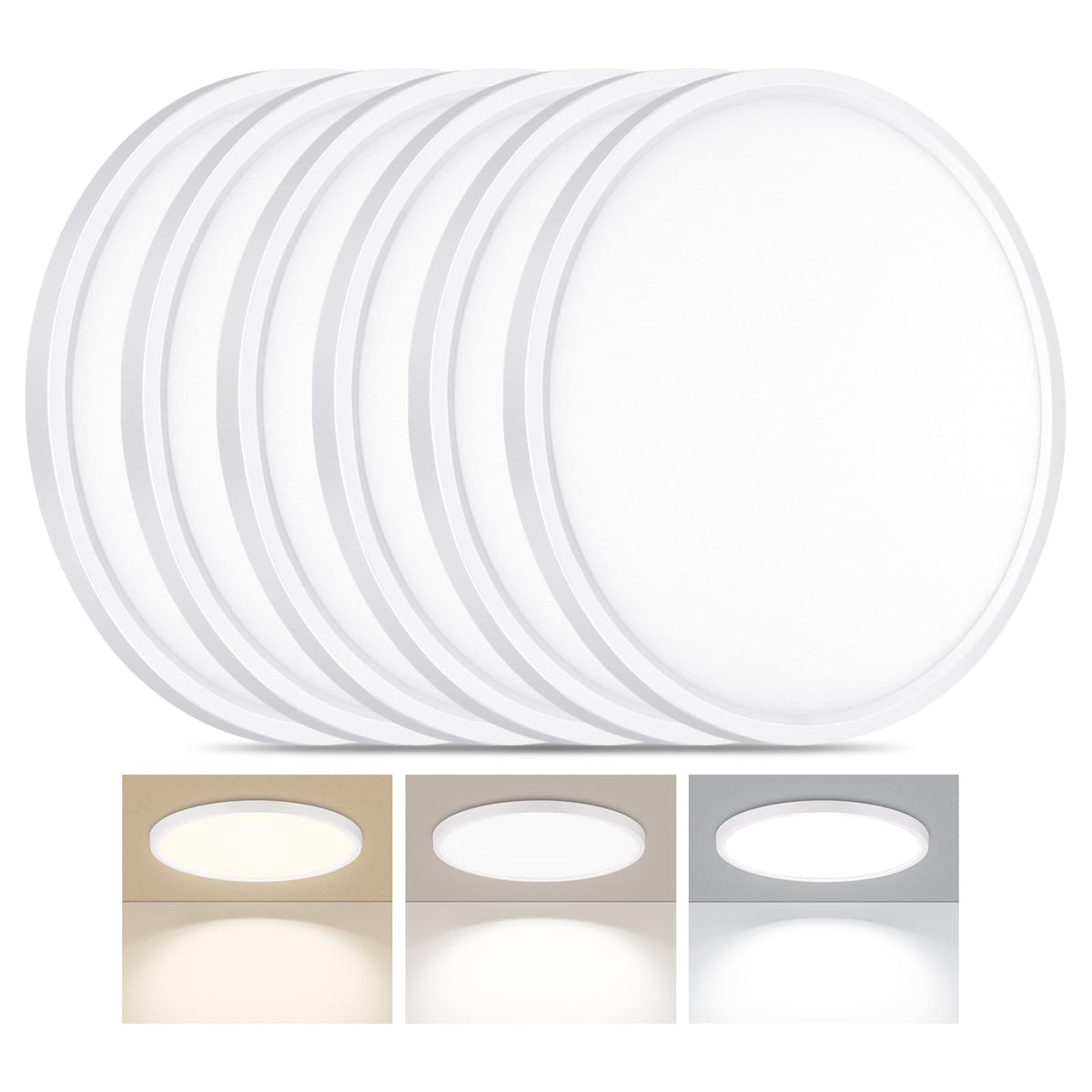 LUMLLSAJI 6-pack LED flush mount ceiling light, 12-inch round, energy efficient for living spaces.