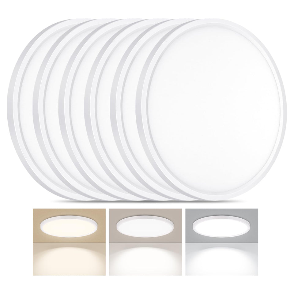 LUMLLSAJI 6-pack LED flush mount ceiling light, 12-inch round, energy efficient for living spaces.