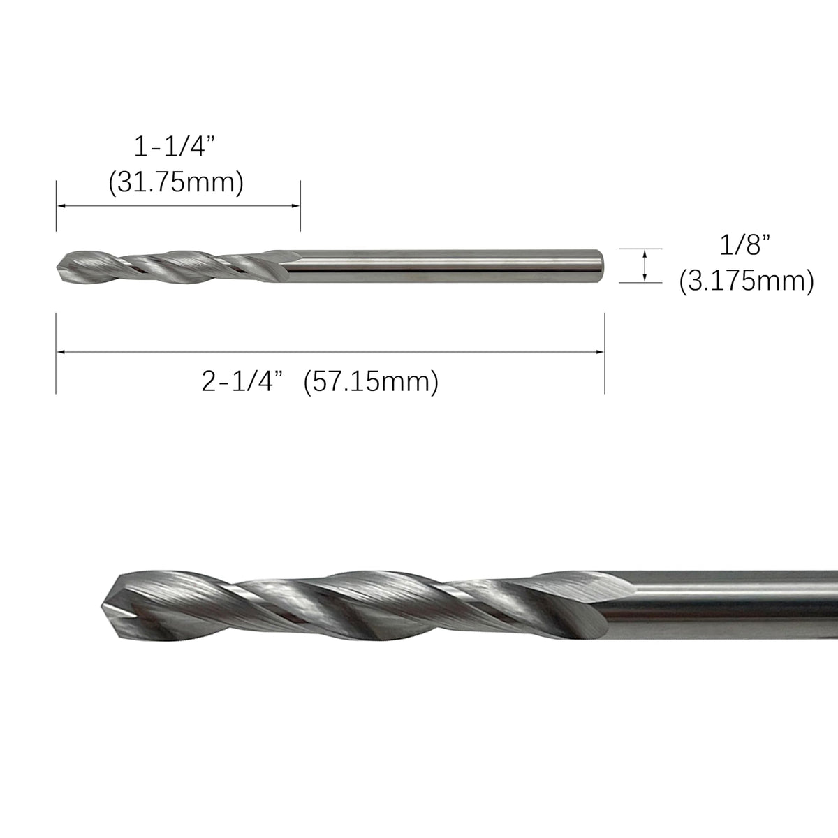 LU&amp;MN 1/8in solid carbide point close-up highlights durable tip for smooth cuts